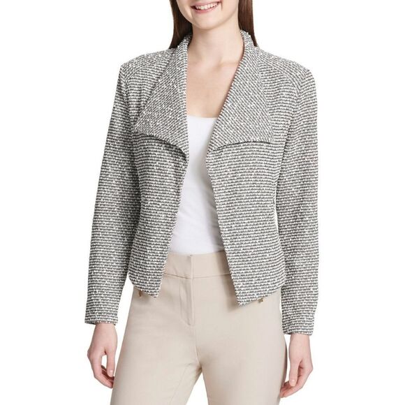 New! CALVIN KLEIN Textured Knit Flyaway Jacket Blazer Open-Front Zip-Pockets LRG